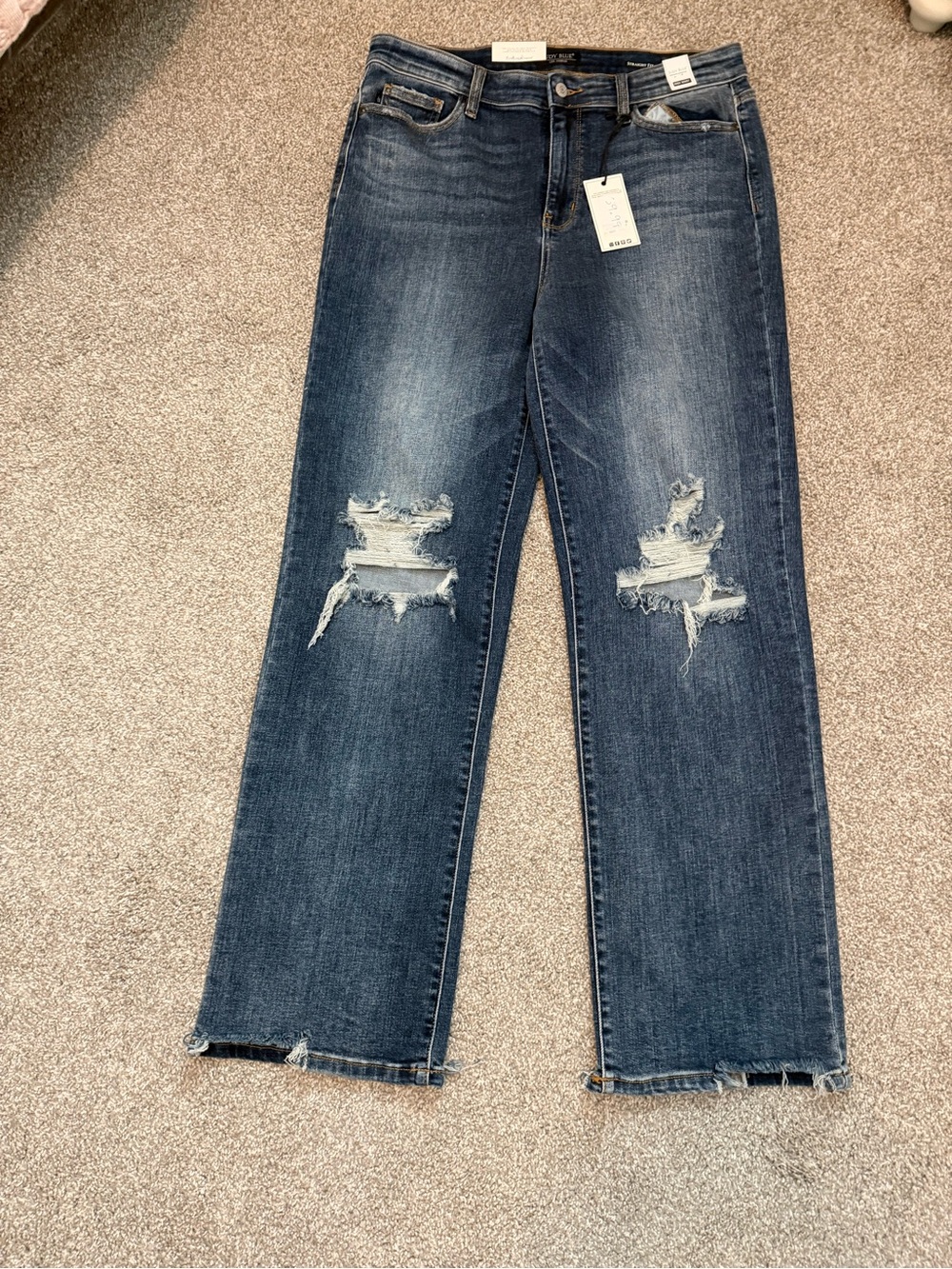NWT Judy Blue Dark Wash Distressed Jeans 15 32